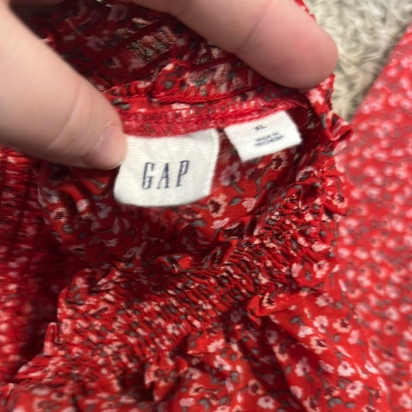 Gap Red Floral Sheer Long Sleeve High Neck Top with Elastic Hem&Neck Size XLG - Picture 6 of 8